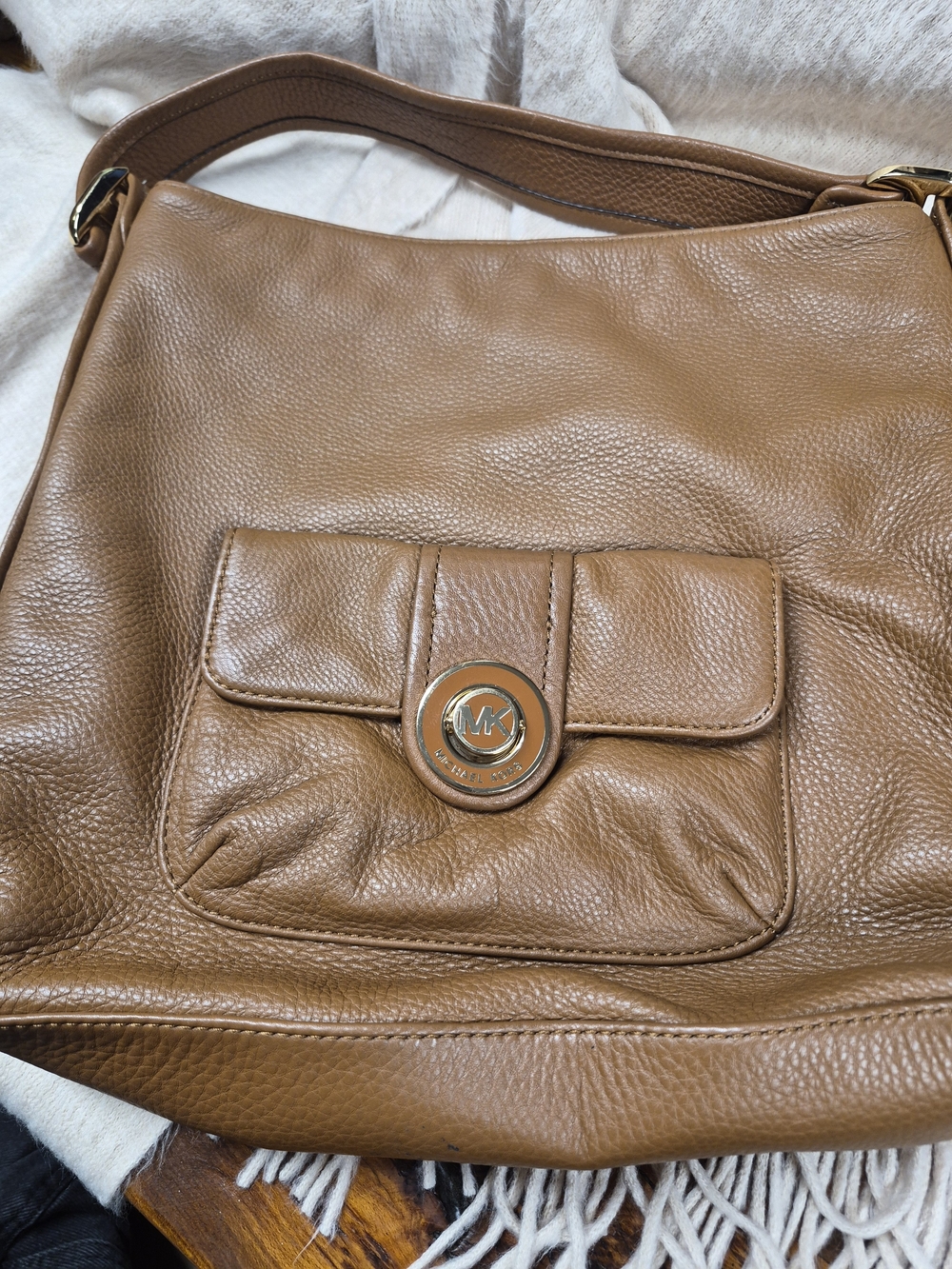 Michael Kors Tan Leather Shoulder Bag with Front Pocket